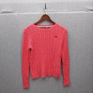 Liz Claiborne Womens Cable Knit Sweater Coral S 100% Cotton Crew Neck